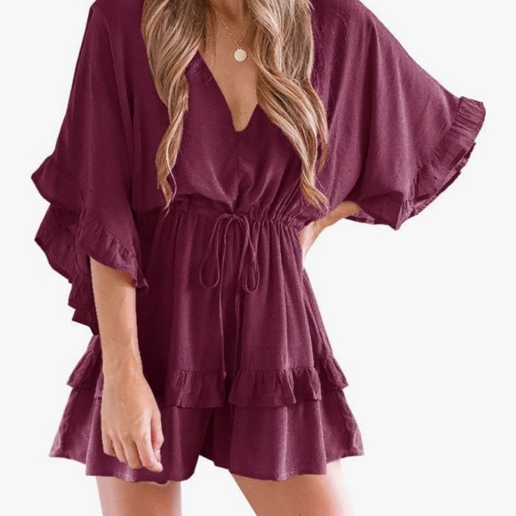 Red Ruffle V-Neck Romper - Picture 2 of 2
